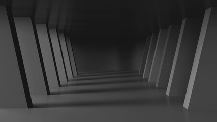 Dark tunnel with light background, 3d illustration. 