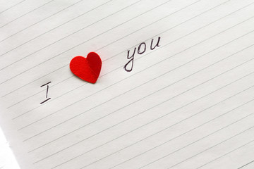 Valentine's Day. The inscription in the notebook I love you and the heart,