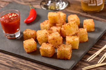 Tapioca squares and pepper jelly