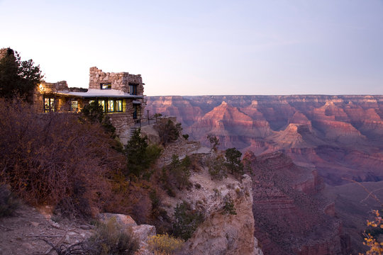 Kolb Studio and the Grand Canyon at sunset, Arizona