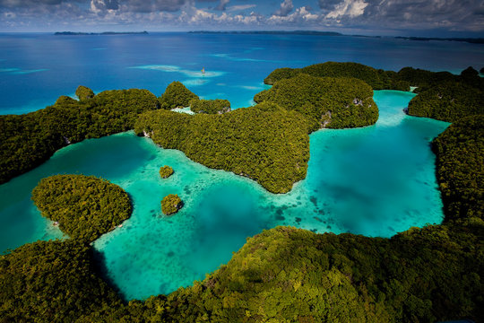Aerial view of coral inside the rock islands, Palau.