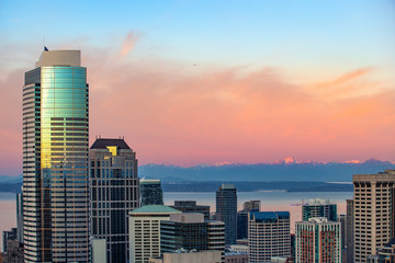 Sunrise over downtown of Seattle, WA