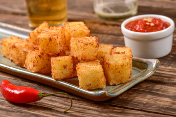 Tapioca squares and pepper jelly