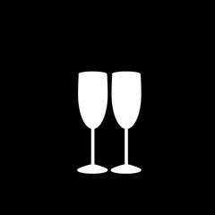   white silhouette of couple champagne glasses on black background.