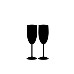 Monochrome illustration of two champaign glasses icon.