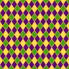 Harlequin Seamless Pattern - Classic harlequin design in Mardi Gras colors of yellow, green, and purple