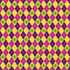 Fleur De Lis and Argyle Seamless Pattern - Colorful fleur de lis and argyle pattern for Mardi Gras © Mai