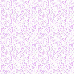 Hand Drawn Hearts Seamless Pattern - Pink hand drawn hearts on white background