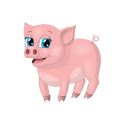 Fototapeta premium Cute vector hand drawn little pink pig isolated at white background. Animal cartoon character.