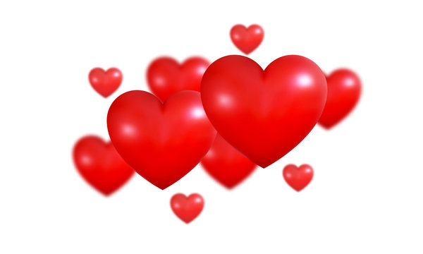 Valentine's Day background. Shiny realistic 3d Valentines red hearts.