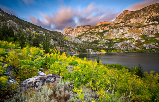 Dawn at Lake Sabrina on a fall morning.