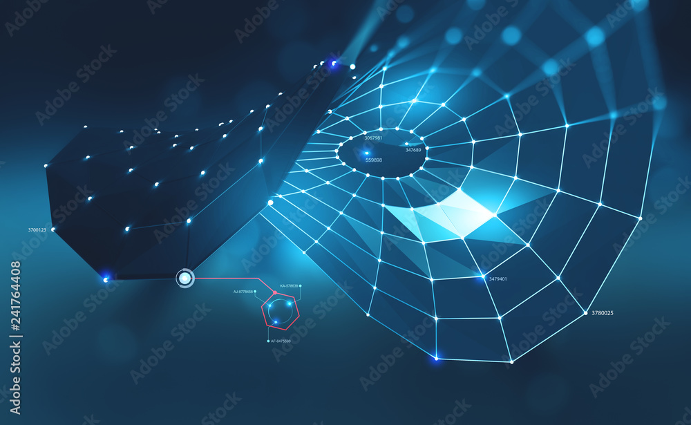 Leinwandbilder Big data concept. Global information field. Future network 3d illustration. Visualization Blockchain technology