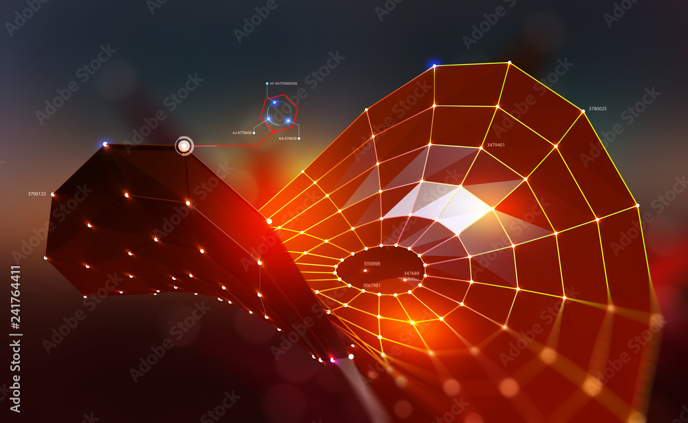 Poster Big data concept. Global information field. Future network 3d illustration. Visualization Blockchain technology