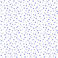 Confetti Stars Seamless Pattern - Tiny blue confetti stars scattered over white background