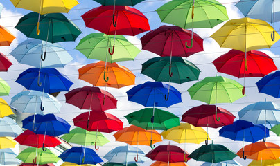colorful umbrellas, installation at the festival