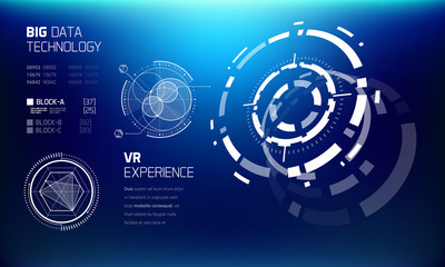 Obraz premium 3D Futuristic HUD Technology Elements Design. Big Data, Virtual Reality, Artificial Intelligence, Hologram Screen, Science Fiction, Security System. Vector EPS 10 Illustration