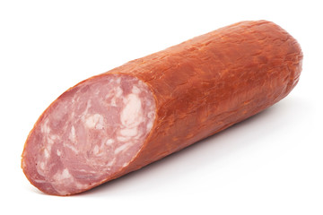 Pork Ham Sausage, close-up, isolated on a white background