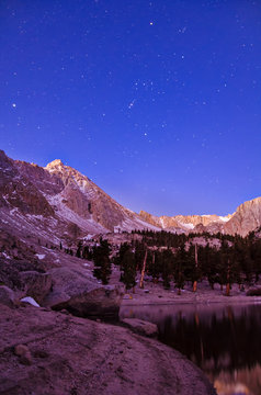The constellation Orion over Lone Pine Lake near Mt Whitney in the Eastern Sierra, CA.