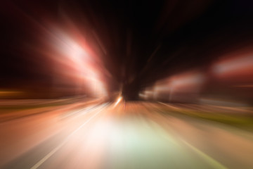 Night traffic with futuristic motion blur & zoom effects.