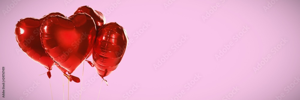 Poster composite image of red heart shape balloons