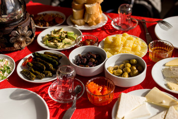 Medietteranean breakfast table setting.