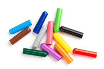 colour caps from markers isolated on white.