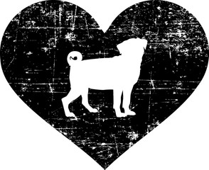 Pug silhouette in heart