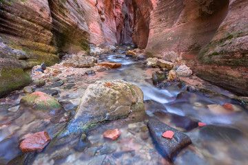 Sandstone Slot Canyon And Stream