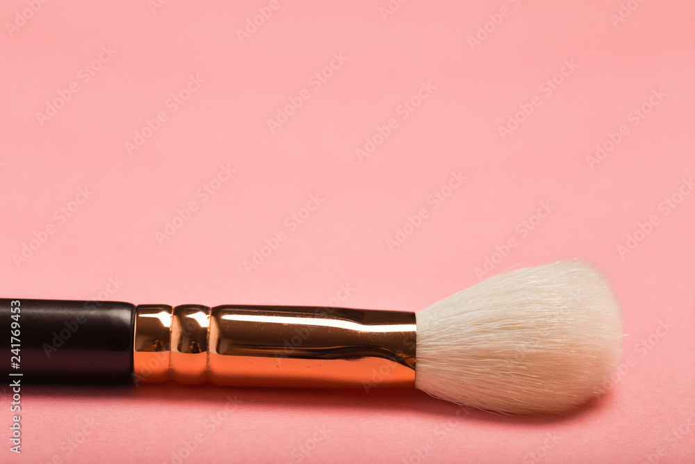 Wall mural make up brush, rouge blusher isolated on pink background