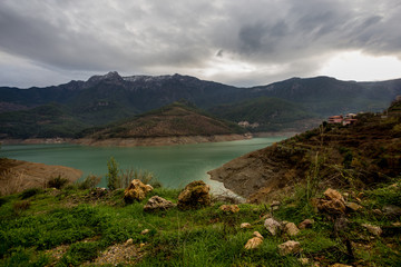 Lake surrounded by mountains