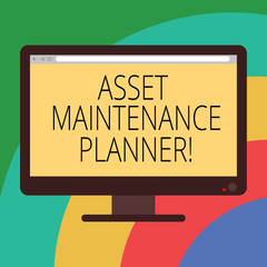 Conceptual hand writing showing Asset Maintenance Planner. Business photo showcasing Ability to implement structured maintenance plans Computer Monitor Color Screen Mounted with Progress Bar