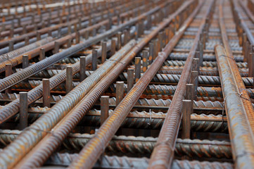 Brand new armature. New silver stainless still armature  Laid reinforcement. Preparation for pouring concrete. Close-up. Creativity.