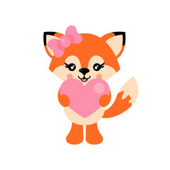 cartoon cute fox girl with heart vector