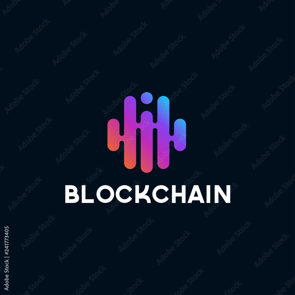 Poster blockchain line icon logo concept on dark background. cryptocurrency data sign design. abstract geom
