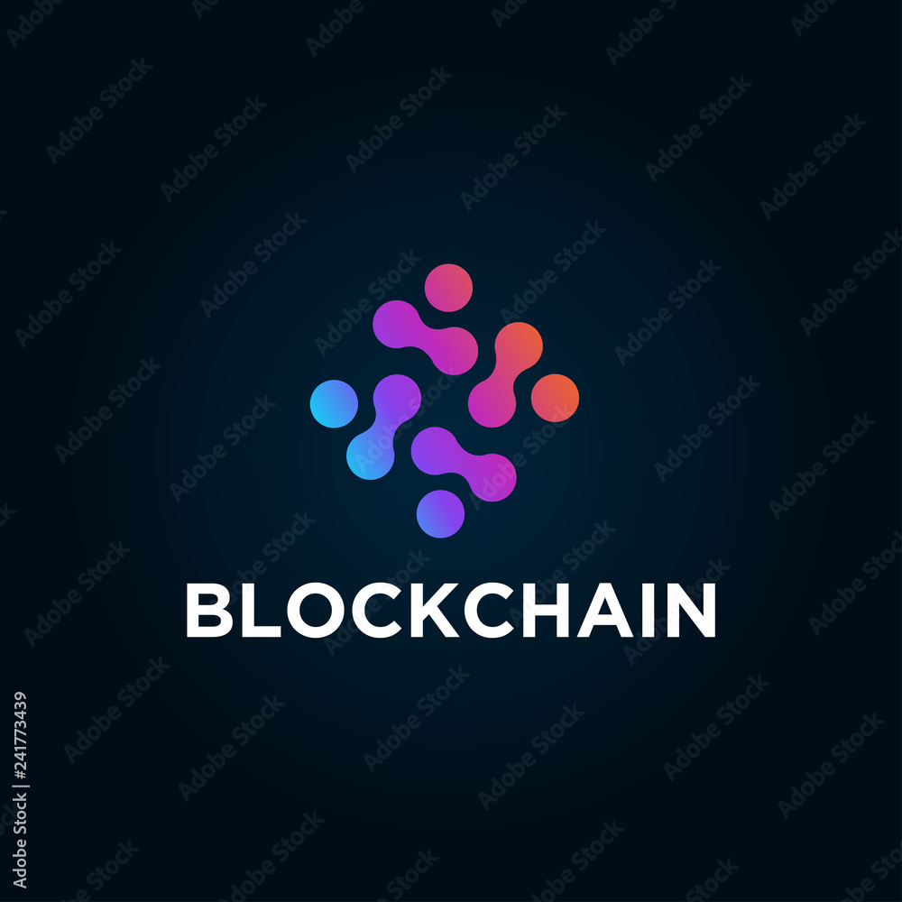 Leinwandbilder blockchain line icon logo concept on dark background. cryptocurrency data sign design. abstract geom