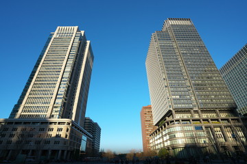 Tokyo,Japan-January 2, 2019: Buildings in Marunouchi area in Tokyo in the winter morning