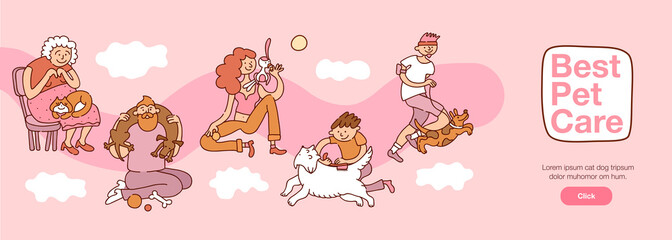 People And Pets Interaction Illustration