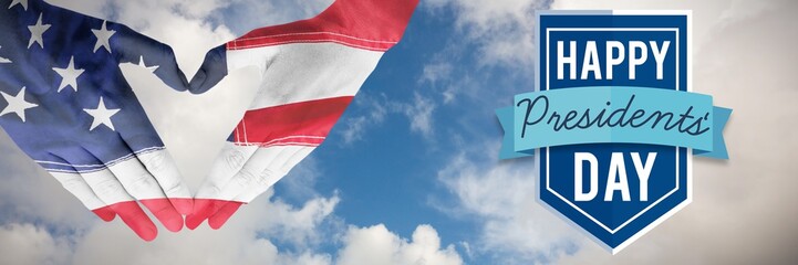 Composite image of usa flag painted on hands making heart shape