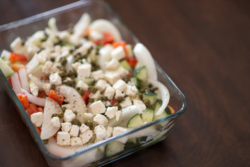 Cucumbers, Peppers and Onions