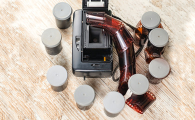 An old camera and photo film