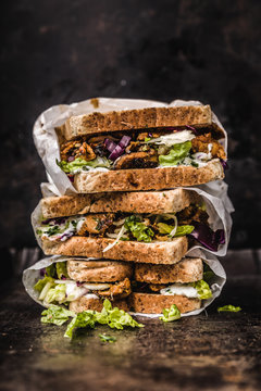 Delicious Gyros Sandwich In Paper Bag With Salad