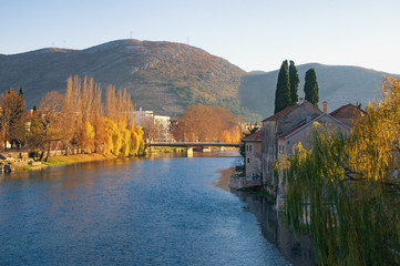 Fototapeta na wymiar Picturesque view of Trebisnjica river and Trebinje city. Bosnia and Herzegovina