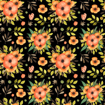 watercolor Floral illustrated seamless pattern background