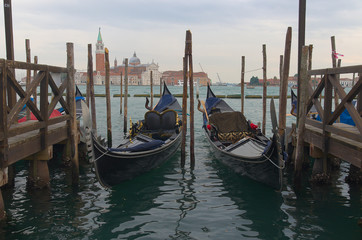 Fototapeta na wymiar two gondolas in Venice
