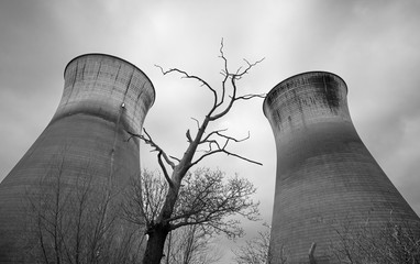 The obsolete cooling towers at Willington power station, Derbyshire, UK