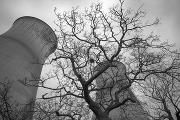 The obsolete cooling towers at Willington power station, Derbyshire, UK