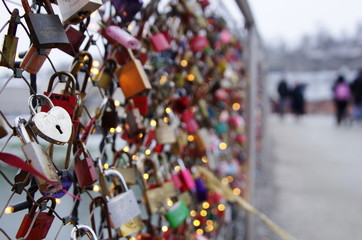 Salzburg/Austria - December 30 - 2017 : Padlocks at Salzburg Bridge