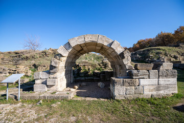 Fototapeta na wymiar Apollonia Archaeological Park, Fier Prefecture, Albania - december 28 2018: ruins of ancient Greek city of Apollonia (Illyria)