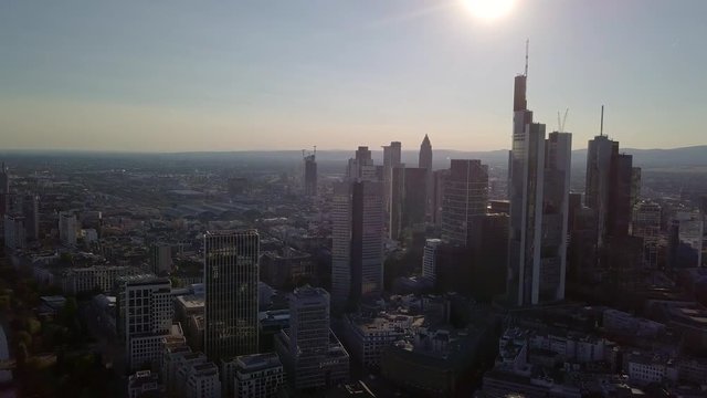 Aerial view of skyscrapers in downtown of Frankfurt am Main, Germany