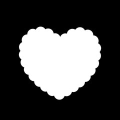 White silhouette of wavy heart isolated on black background.